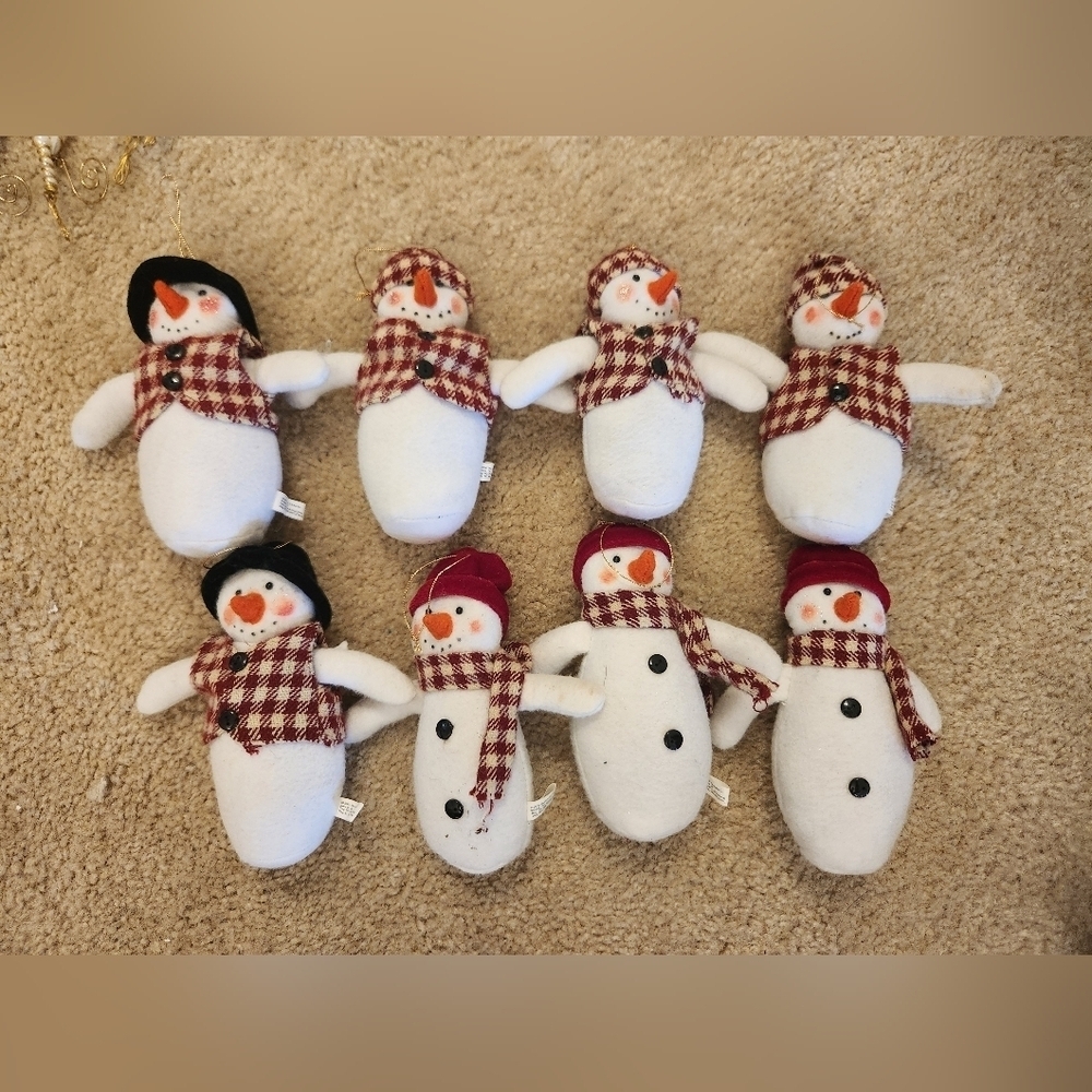 Snowman Ornaments Plush Lot Of 8 Plaid Year 2000‎ Cricket CO 6"